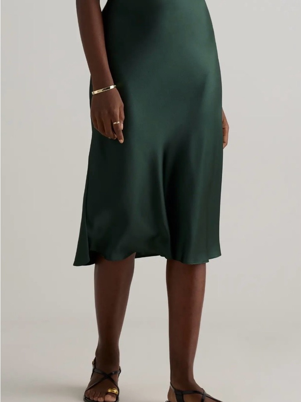 Quince Dark Green silk  Midi Slip Skirt